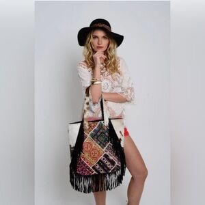Muche et Muchette MultiColor Patchwork Pony Tote with Fringe NWT